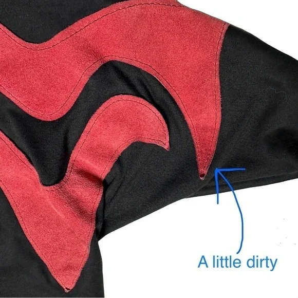 Vintage Osgood Smuk Leather Appliqué Black Knit Turtleneck Dolman Bat Sleeves M - Picture 12 of 14